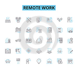 Remote work linear icons set. Flexibility, Virtual, Telecommute, Distance, Productivity, Collaboration, Autonomy line