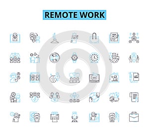 Remote work linear icons set. Flexibility, Virtual, Telecommute, Distance, Productivity, Collaboration, Autonomy line