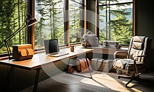 Remote Work Paradigm Home Office with Modern Desk and Nature View