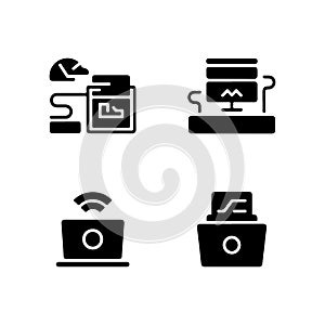 Remote Work Setup Solid Icons Set for Freelance