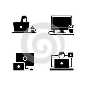 Remote Work Setup Solid Icons Set for Online Job