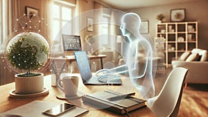 Remote work, showcasing a modern home office setup