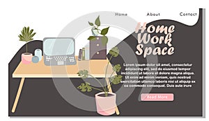 Remote Work Website Landing Page. Work Distant on Laptop. Employee Working at Home or Creative Office Workplace Area Web Page