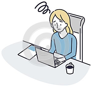 Remote work woman in trouble simple illustration