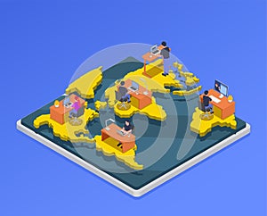 Remote Workers Isometric Illustration
