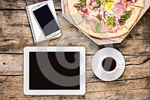 Remote workplace coffee break.