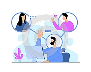 Remotely connect with people illustration flat concept vector, remote job, online team work