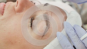 Removal of anesthesia cream. Permanent makeup. Permanent tattooing of eyebrows.