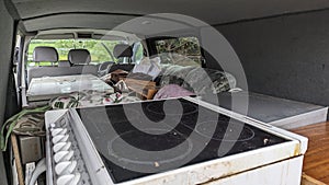 A removals van truck full of household clearance including an oven