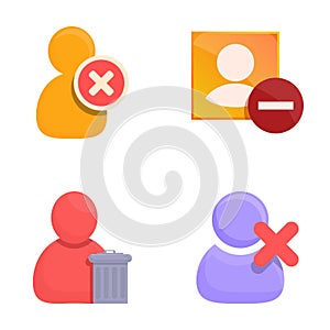 Remove account icons set cartoon vector. Account cannot be accessed or used photo