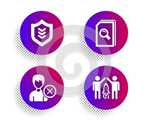 Remove account, Search files and Shield icons set. Partnership sign. Vector