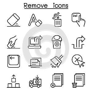 Remove, Erase, Delete icon set in thin line style photo