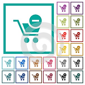 Remove item from cart flat color icons with quadrant frames
