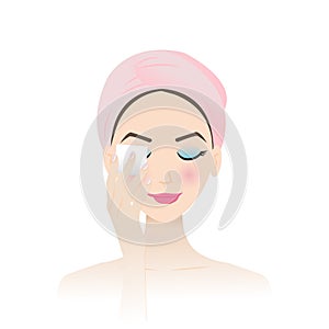 Remove makeup from woman face vector illustration on white background.