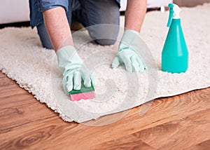 Removing the carpet dirt using special detergent