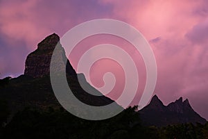 Rempart mountain at dusk, night shot, Tamarin, Mauritius