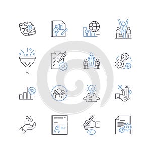 Remuneration earnings line icons collection. Compensation, Salary, Wages, Paycheck, Income, Stipend, Earnings vector and