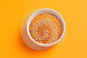 Ren Lentils in Bowl on Orange Background AI Generated photo