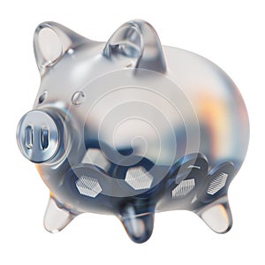 Ren (REN) Clear Glass piggy bank with decreasing piles of crypto coins.