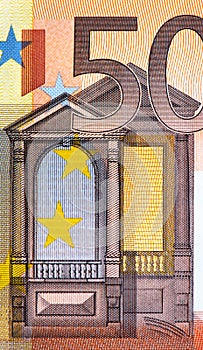 Renaissance architecture window on 50 euro paper currency
