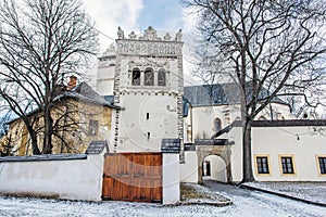 Renaissance bell tower in Basilica of the Holy Cross area, Kezmarok, Slovakia