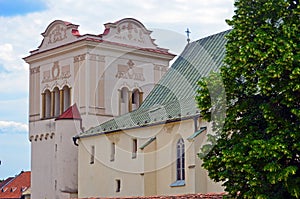 Renaissance bell tower and gothic church in Spisska Sobota, Slovakia