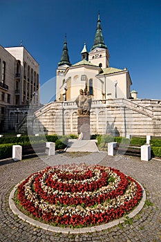 Renaissance church and flowers on square
