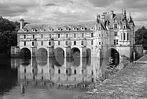 Renaissance era Chateau de Chenonceau, overlooking the River Cher at Chenonceaux in the Loire Valley, France.