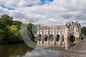 Renaissance era Chateau de Chenonceau, overlooking the River Cher at Chenonceaux in the Loire Valley, France.