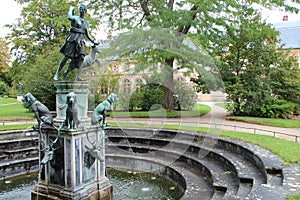 renaissance fountain (diane the huntress) in the gardens of the castle of fontainebleau (france)