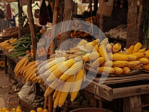 A renaissance market overflows with maize, symbolizing the elasticity of natures bounty photo