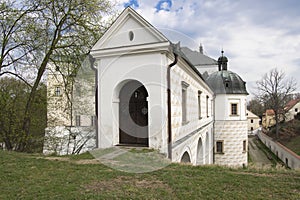 Renaissance palace in Pardubice, historic beautiful chateau, sunny and blue sky