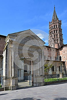 Renaissance portail and bell tower at the Basilica of Saint-Sernin, Toulouse, France