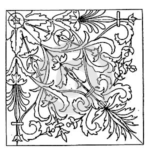 Renaissance Square Panel designed by wood carver Antonio Mercatello during in 1500, vintage engraving