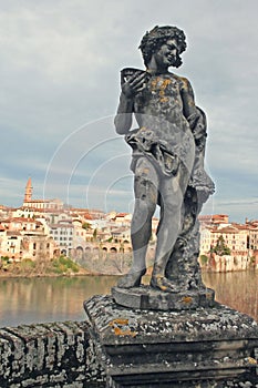 Renaissance statue with Albi town and Tarn River photo