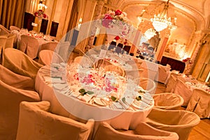 Renaissance Style Wedding Reception Room and Candle Lit Tables