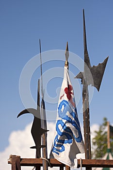 Renaissance Weapons halberds skyline with flag.