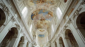 A Renaissancestyle painting of cherubs adorning the walls of a grand cathedral