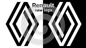 Renault new logo of European car giant isolated on white and black. Updated sign of automobile concern