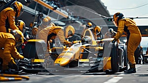 Renault Racing Team Fixing Car During a Pit Stop