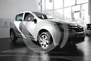 Renault Sandero gray car at the car dealership