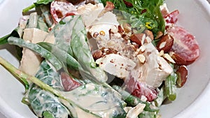 Rendang chicken salad with egg close up view