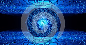 Render with abstract blue cyber background from icosphere