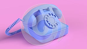 Render of Blue Vintage Phone isolated on pink background