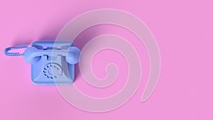 Render of Blue Vintage Phone isolated on pink background