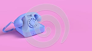 Render of Blue Vintage Phone isolated on pink background