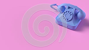 Render of Blue Vintage Phone isolated on pink background