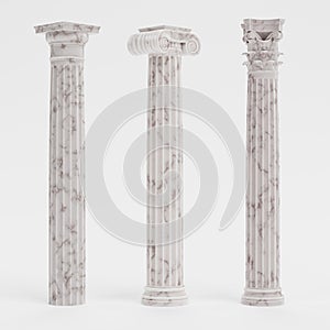 Render of Columns Doric, Ionic and Corinthian