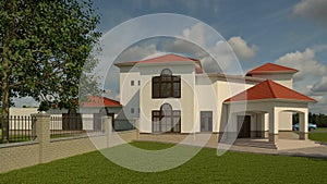 House Mansion Residential Colonial Villa 4 3D Rendering 3D Illustration photo