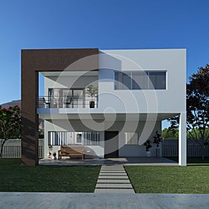 Modern Minimalist House Exterior 1 3D Rendering 3D Illustration 3D Model photo